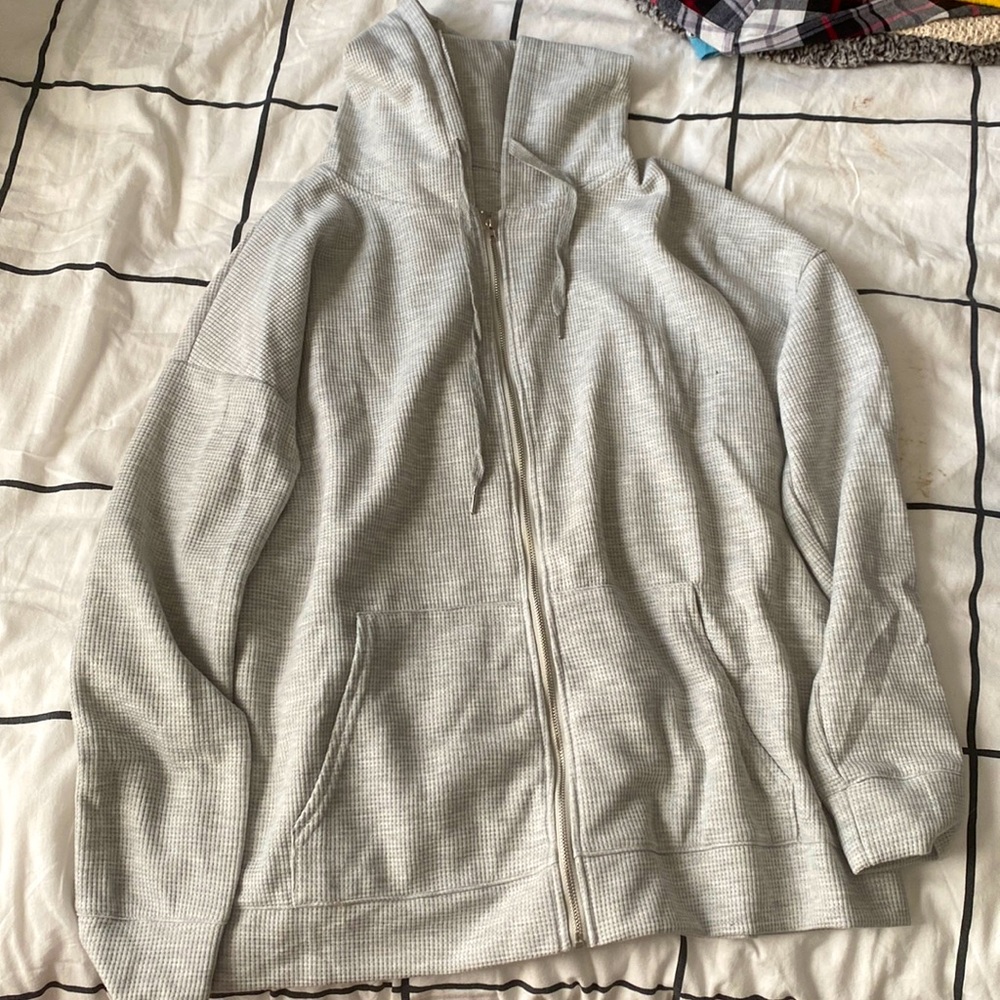 Grey zip up with hoodie
